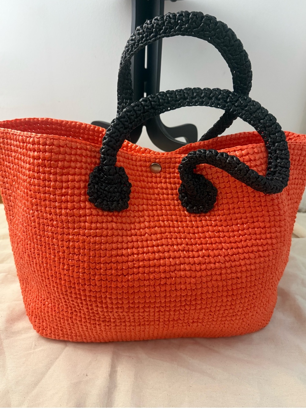 Hand Woven Oversized Orange Recycled Plastic Tote Market Carryall Bag